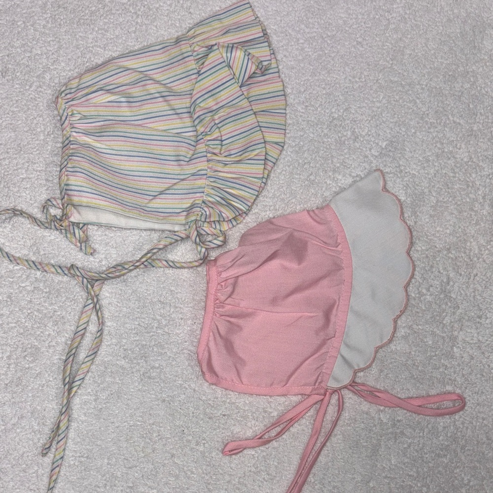 Baby togs vintage Charming Striped Pink baby girl Bonnet Set